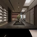Chinese Style Interior Design With Wooden Grilles Circular Window Bookshelves And Tables Chairs