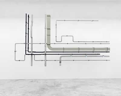 Modern Ceiling Design with Exposed Pipes and Structural Installation Elements 3d model