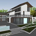 Modern Residential Garden Landscape With Lush Trees Courtyard And Stone Pathways