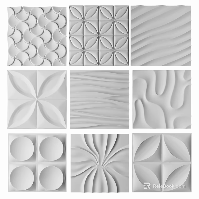 Various Decorative Wall Panels with Unique Patterns and Textured Designs 3d model