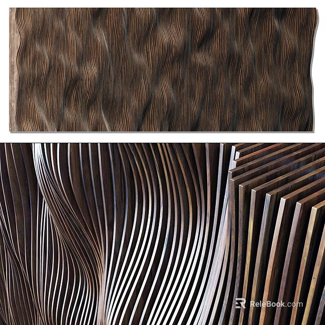 Elegant Wooden Background Wall With Wavy Striped 3D Textured Design 3d model 