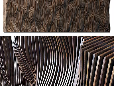 Elegant Wooden Background Wall With Wavy Striped 3D Textured Design 3d model