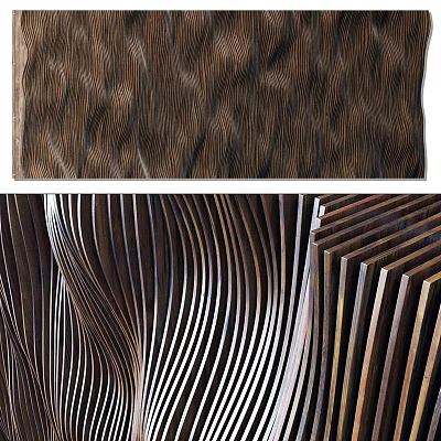 Elegant Wooden Background Wall With Wavy Striped 3D Textured Design 3d model