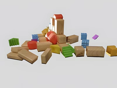 Colorful Wooden Building Blocks with Various Shapes for Kids Play and Creative Construction 3d model