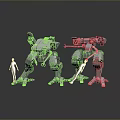 Human Character Standing Next To Different Robots In Modern Futuristic Setting 3d model