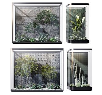 Modern landscape sketch interior glass dry landscape green plants 3d model