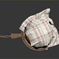Fresh Homemade Food on Wooden Tray with Red and White Checkered Cloth and Wooden Tool