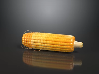 Fresh Ripe Yellow Corn with Silk on Black Background with Reflection 3d model