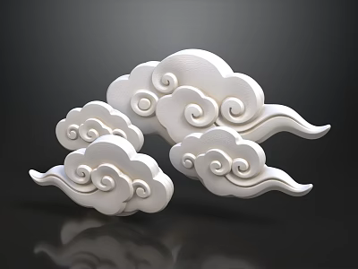 Modern Sofa and Coffee Table Set with White Cloud Patterns and Smooth Design 3d model