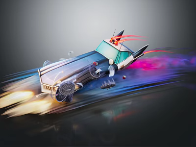 High Speed Futuristic Police Car with Red Lights Rocket Thrusters and Dynamic Light Effects 3d model