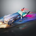 High Speed Futuristic Police Car with Red Lights Rocket Thrusters and Dynamic Light Effects