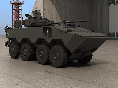Armored Military Utility Vehicle With Multi Wheel Design And Weapon System 3d model