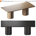 Stylish Wooden Dining Table With Rectangular Top And Square Legs In Light Dark Tones 3d model