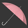 Stylish Red And White Checkered Umbrella With Classic Design And Curved Handle