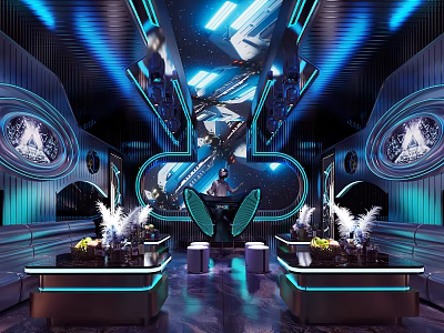 Modern KTV Interior Design With Neon Lights Comfortable Seating And Stylish Decor 3d model