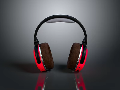 Computer Over Ear Headphones With Red Black Design And Comfortable Earpads 3d model