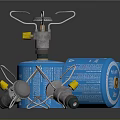 Blue Cylinders With Metal Valve Components And Instruction Labels Displayed 3d model