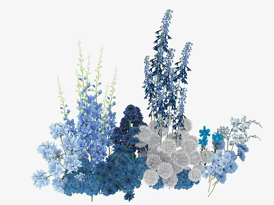 Blue and White Mixed Floral Display With Tall Stems and Decorative Garden Blooms 3d model