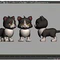 Cute Cartoon Kittens In Three Angles With Gray White Fur Pink Ears And Yellow Eyes