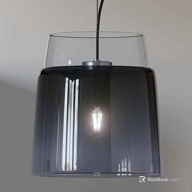 Modern Glass Pendant Light With Transparent Gradient Shade And Metallic Base Visible Bulb Design 3d model 