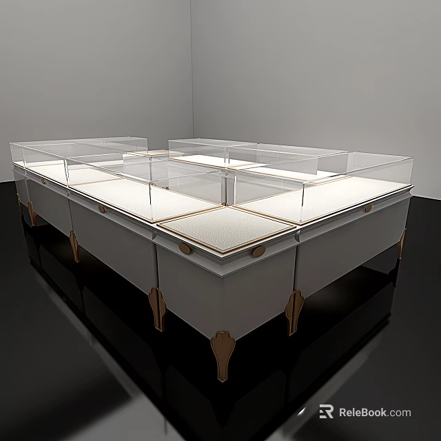 Retail Store Display Cases With Transparent Tops White Cabinetry And Wooden Legs 3d model 