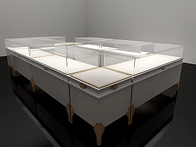 Retail Store Display Cases With Transparent Tops White Cabinetry And Wooden Legs 3d model