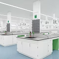 Modern Laboratory With Long Corridor Glass Partitions White Benches Cabinets And Bright Workspace