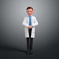 Boy Doctor In White Coat With Blue Tie Standing Against Grey Background