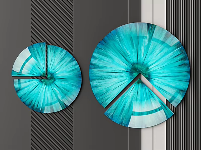 Teal Circular Wall Decor With Radial Patterns And Sliced Design On Grey White Striped Wall 3d model