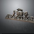 Ornate Wooden Furniture Carving With Crown Shield Lions And Scroll Designs
