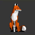 Low Poly Style Game Movie Character Orange White Black Fox Sitting Pose Reflective Surface
