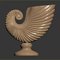 Golden Decorative Ornament Set With Spiral And Wing Shaped Design On Solid Base 3d model