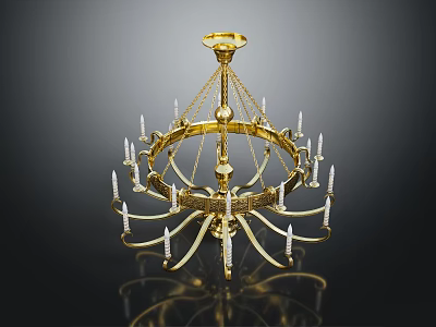 Luxurious Golden Candle Style Chandelier with Multiple Ornate Arms and Shiny Reflection 3d model