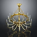 Luxurious Golden Candle Style Chandelier with Multiple Ornate Arms and Shiny Reflection
