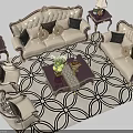 Ornate Sofa Coffee Table Set With Classic Armchairs Throw Pillows Side Tables And Geometric Rug