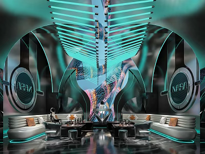 Hi Tech KTV Space With Futuristic Neon Lights And Seating 3d model