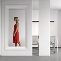 Modern White Partition With Framed Mirror In Bright Open Living Space 3d model