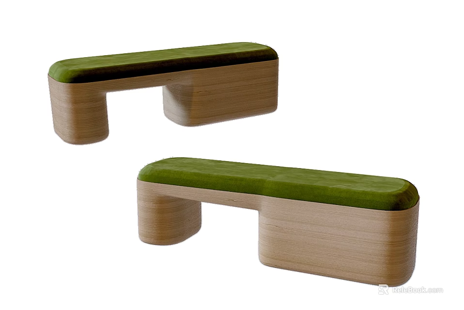 Sofa Stools With Wooden Frame And Green Velvet Cushion Modern Design 3d model 