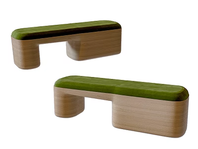 Sofa Stools With Wooden Frame And Green Velvet Cushion Modern Design 3d model
