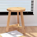 Natural Wooden Stool With Octagonal Seat And Crossed Legs In Modern Home Interior