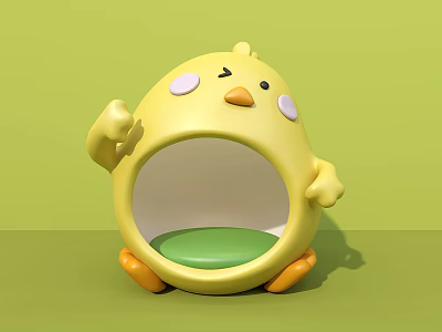 Interactive Area With Yellow Chick Shaped Design And Green Seat Inside 3d model