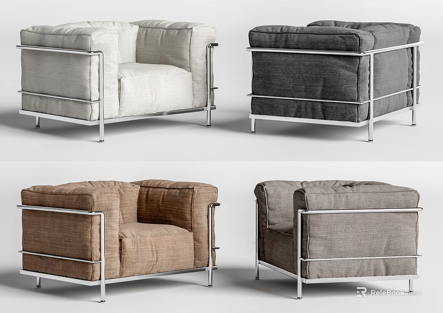 Modern Minimalist Single Sofa With Fabric Upholstery And Metal Frame In Multiple Colors 3d model 