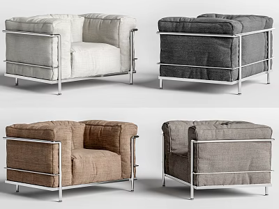 Modern Minimalist Single Sofa With Fabric Upholstery And Metal Frame In Multiple Colors 3d model