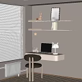 Minimalist White Desk With Chair Shelves Decorative Items Lamp Laptop Near Window Blinds