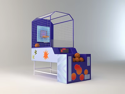 Colorful Basketball Shooting Amusement Equipment With Blue Frame Orange Balls And Sun Star Patterns 3d model
