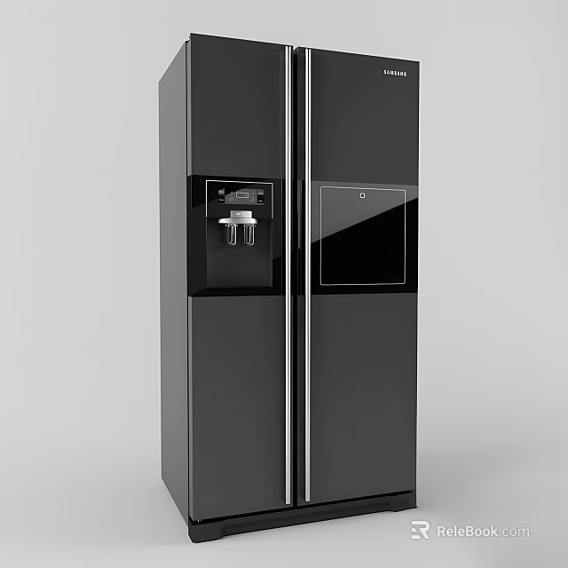 Modern Black Double Door Refrigerator Freezer With Water Dispenser And Sleek Design 3d model 