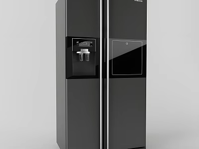 Modern Black Double Door Refrigerator Freezer With Water Dispenser And Sleek Design 3d model