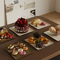 Assorted Desserts Display With Cake Pastries Donuts And Macarons On Table