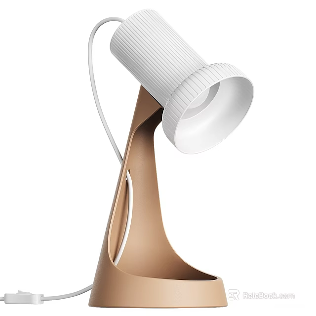Modern Table Lamp With White Lampshade And Brown Curved Base For Home Decor 3d model 