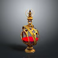 Ornate Golden Decorative Lantern With Intricate Cutout Design And Red Base
